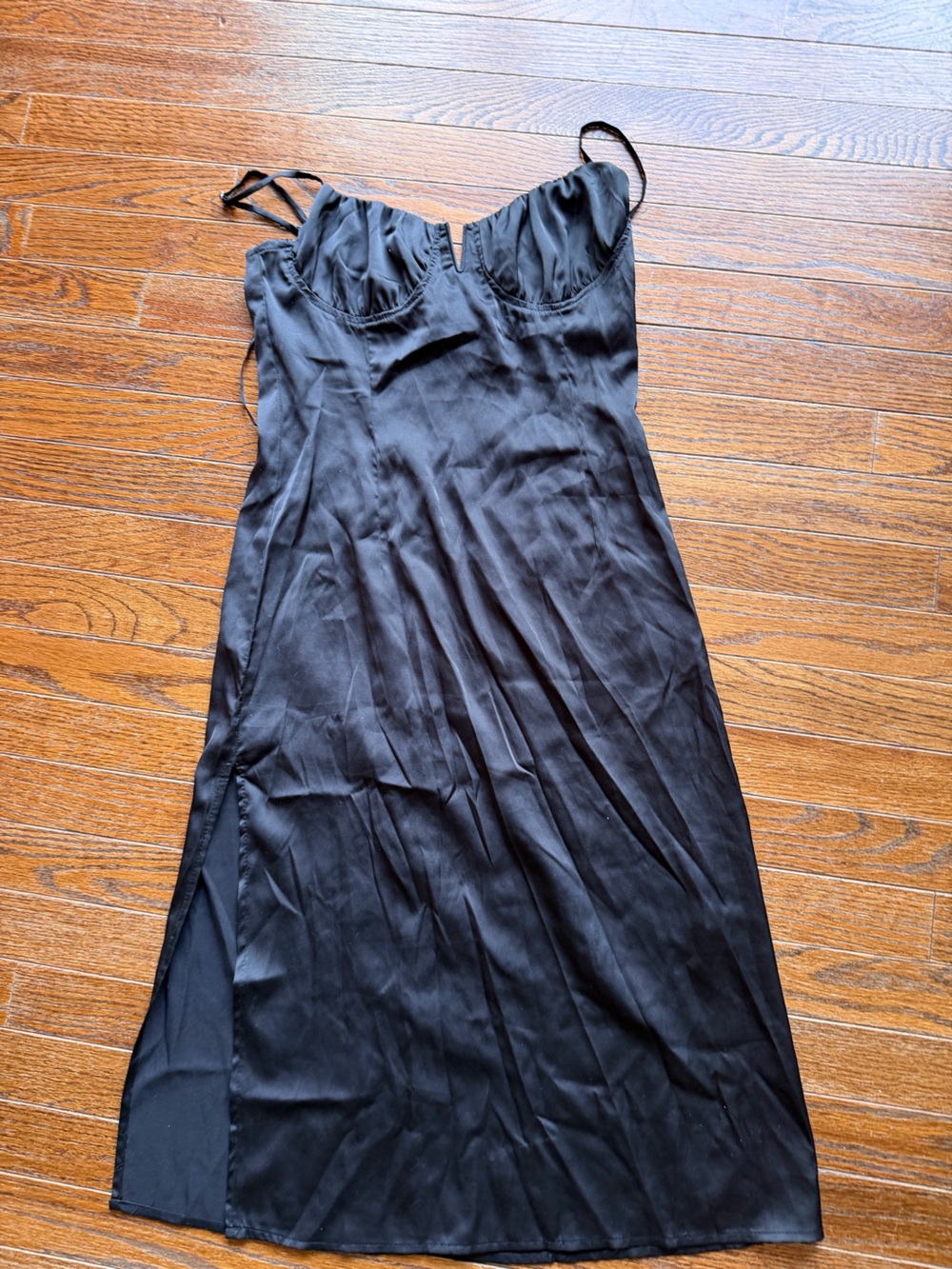 Forever 21 Black Midi Slip Dress with Side Slit and Bust Detail